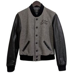 True Religion Women’s Richie Varsity Jacket Wool & Real Sheep Leather Gray Small
